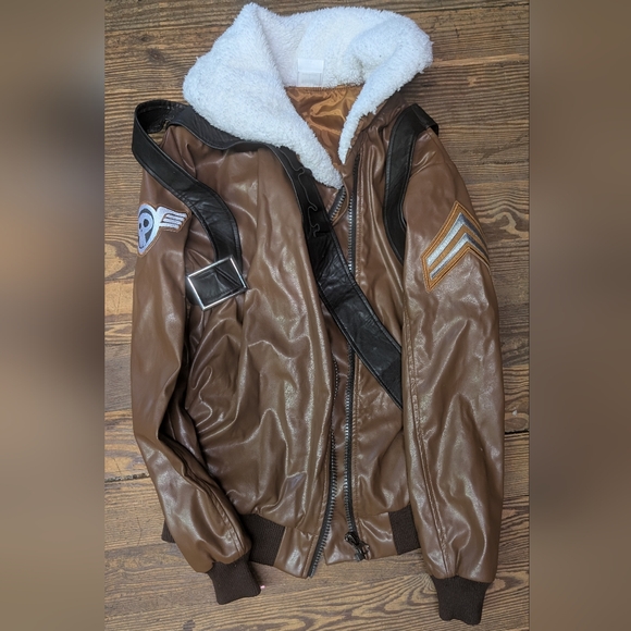 Spirit Other - Fortnite Brown Leather Aviator Jacket with Shearling Lining